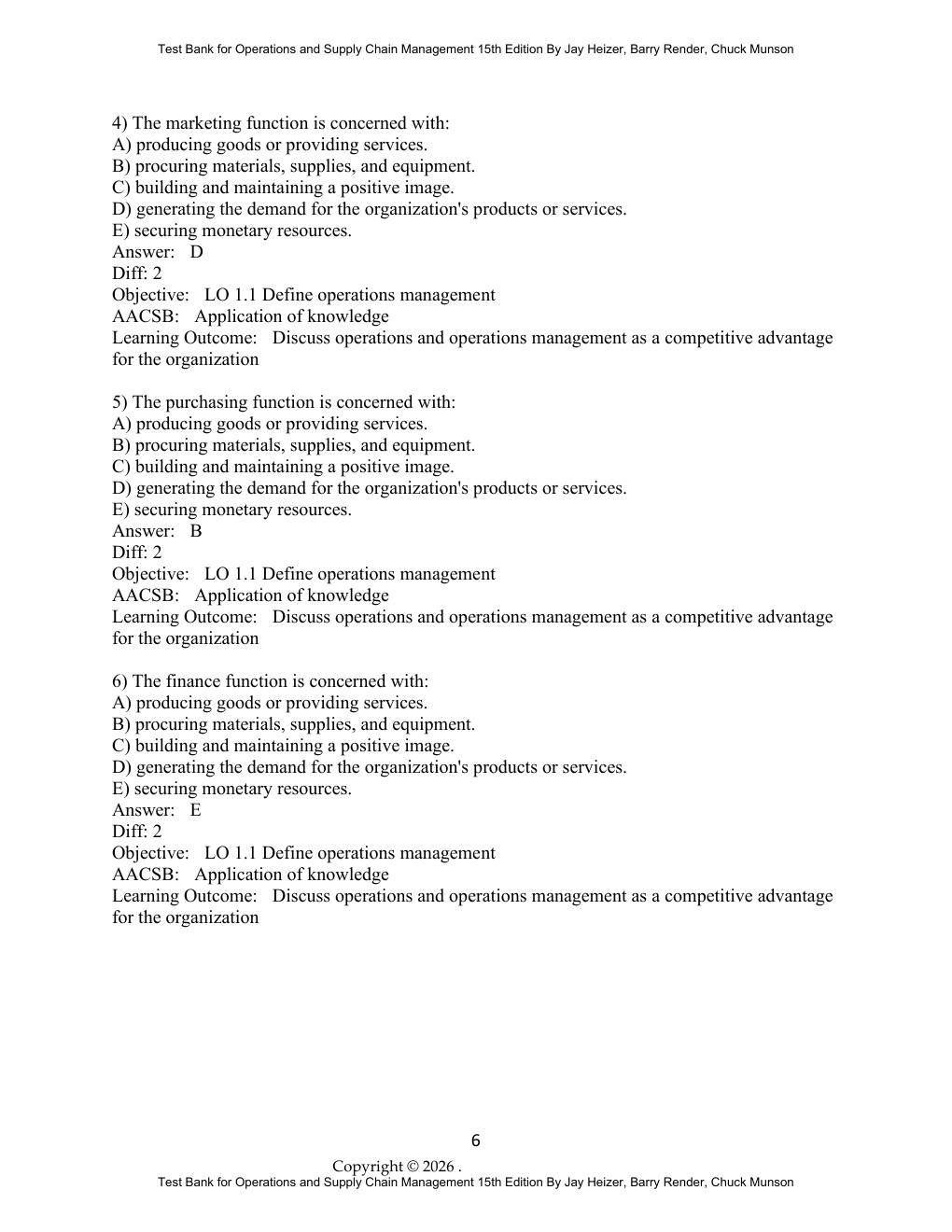Preview page 8 of Test Bank Operations and Supply Chain Management 15th Edition By Jay Heizer, Barry Render, Chuck Munson