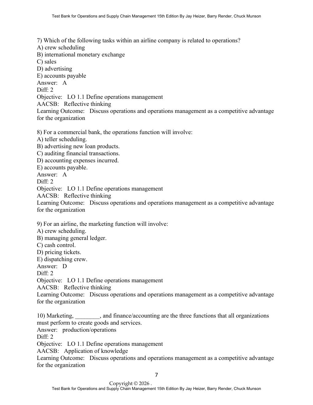Preview page 9 of Test Bank Operations and Supply Chain Management 15th Edition By Jay Heizer, Barry Render, Chuck Munson