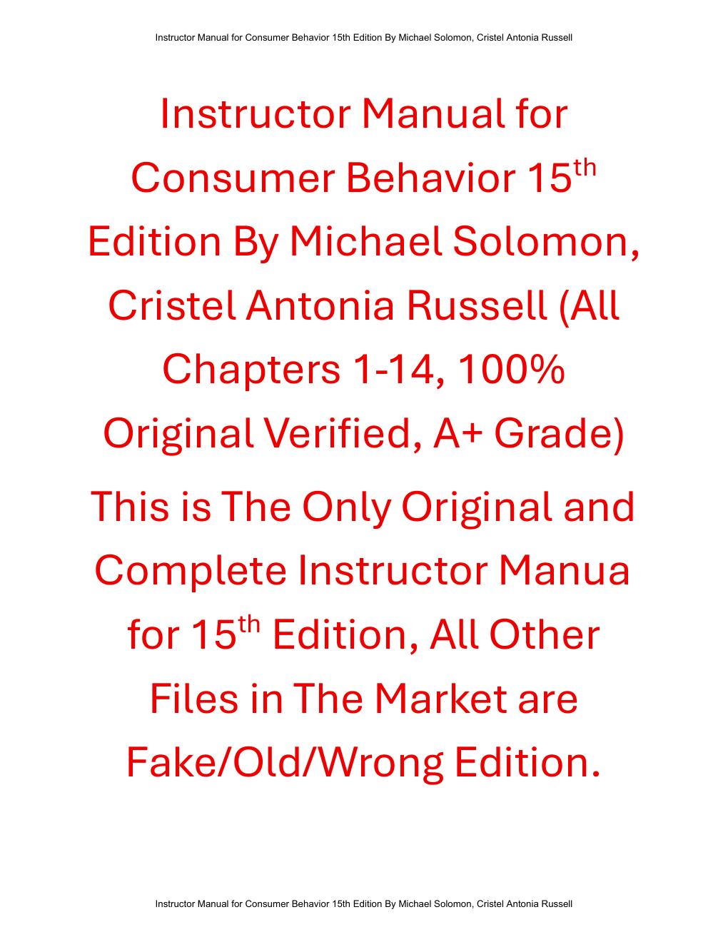 Preview page 2 of Instructor Manual Consumer Behavior 15th Edition By Michael Solomon, Cristel Antonia Russell