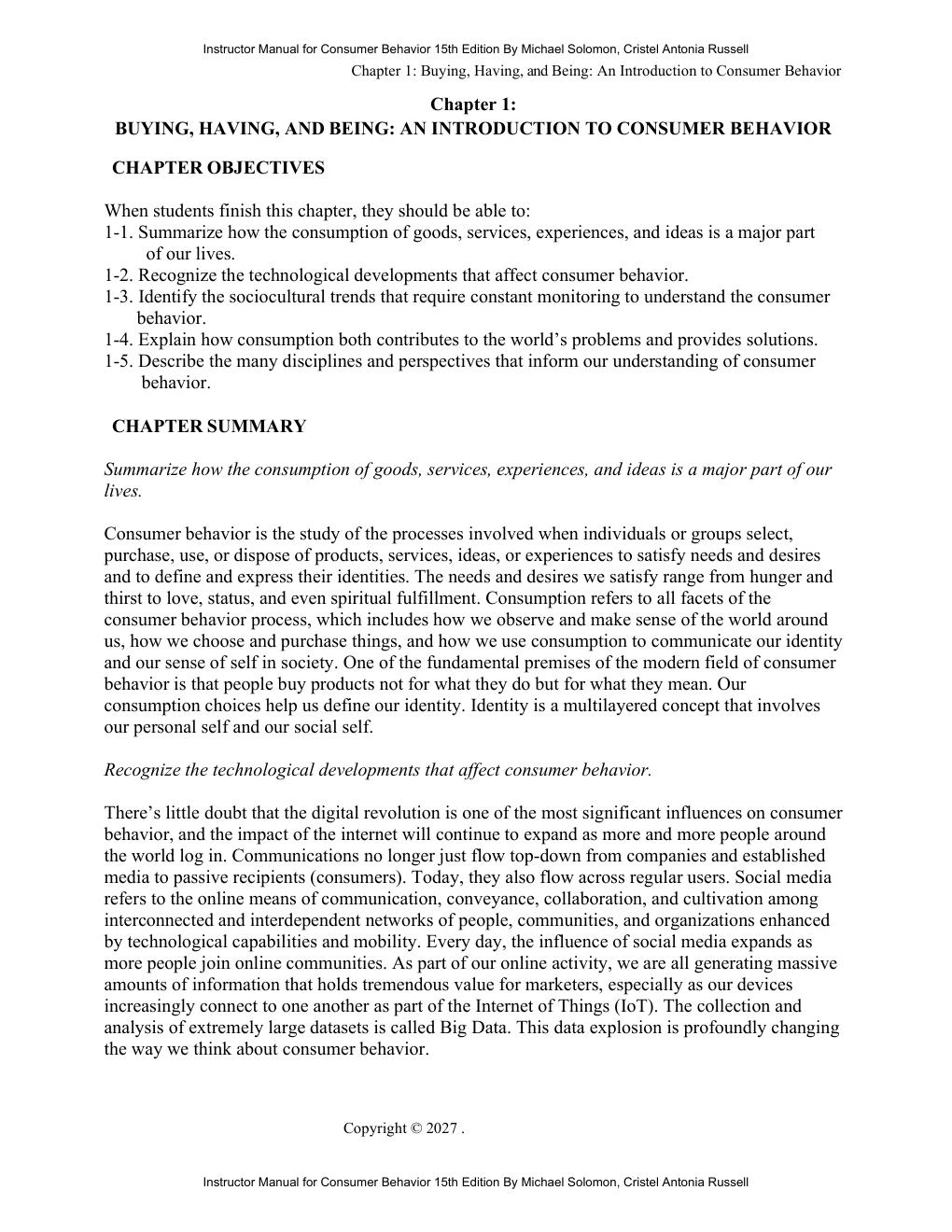 Preview page 3 of Instructor Manual Consumer Behavior 15th Edition By Michael Solomon, Cristel Antonia Russell