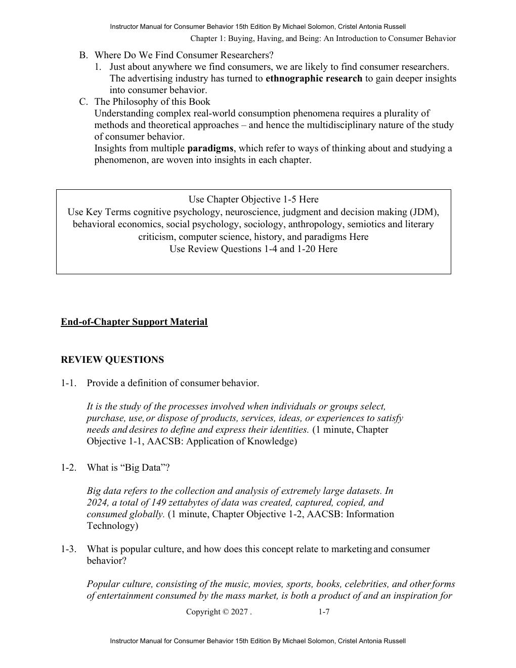 Preview page 9 of Instructor Manual Consumer Behavior 15th Edition By Michael Solomon, Cristel Antonia Russell