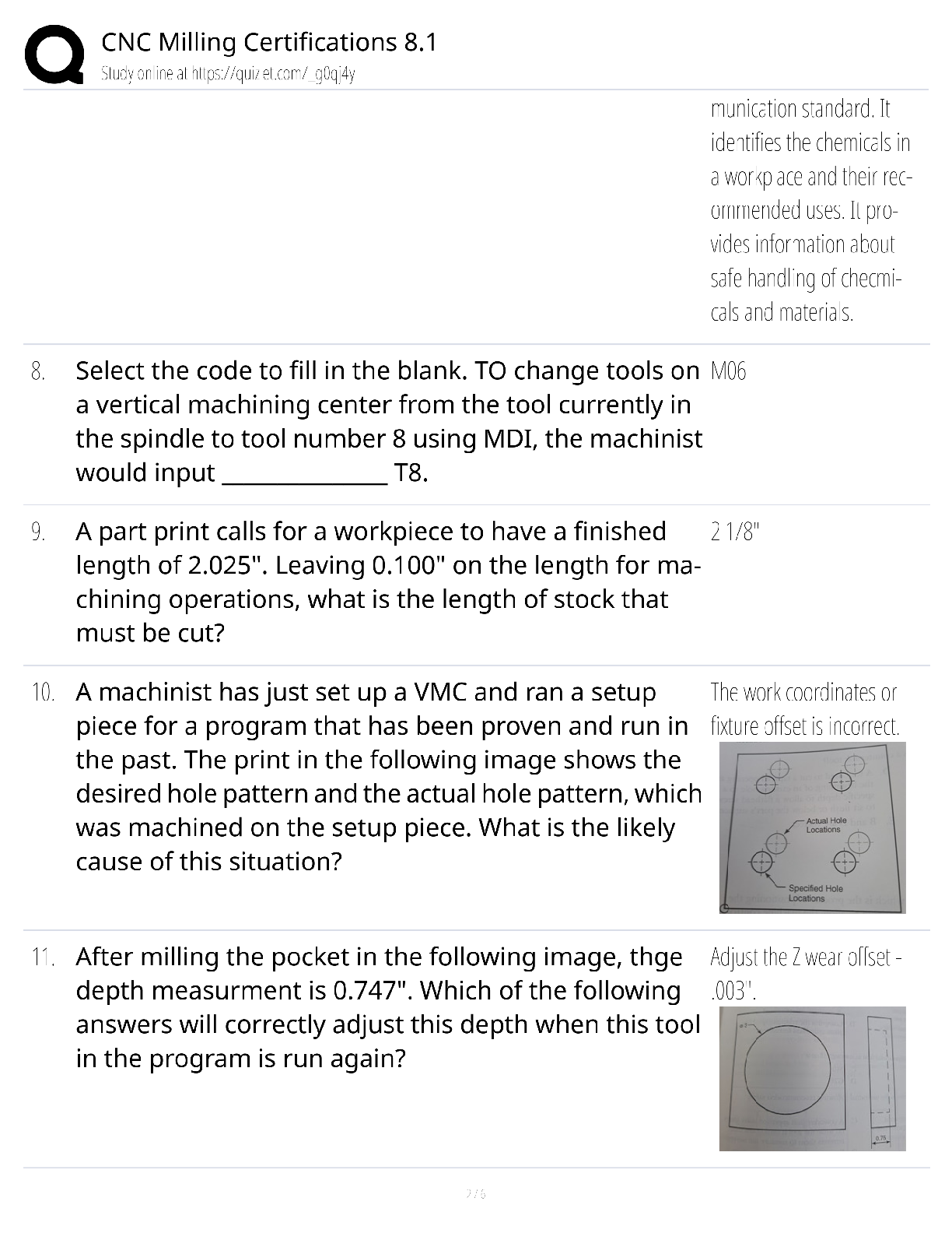 Preview page 2 of CNC Milling Certifications 8.1 / score 100% / 2025 update / NIMS exam prep study guide