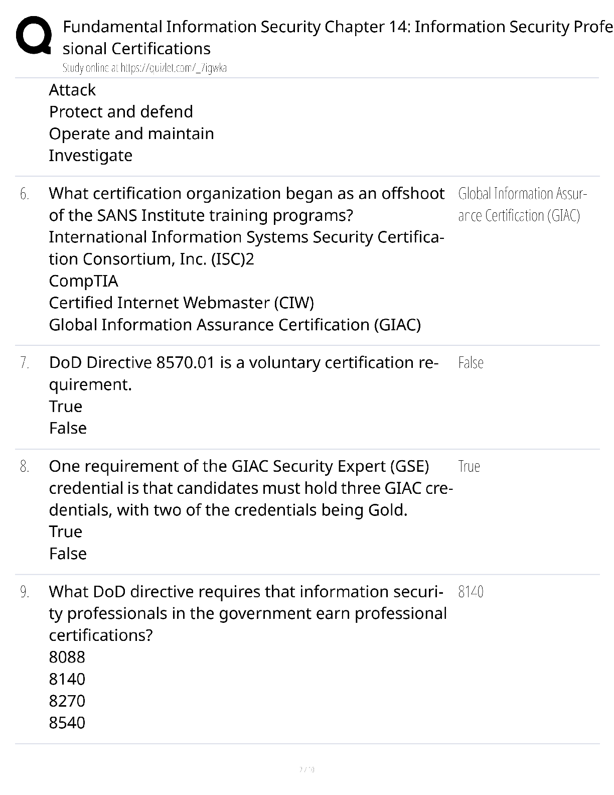 Preview page 2 of Fundamental Info Security Chapter 14 Information Security Professional Certifications / score 100% / 2025 update / exam