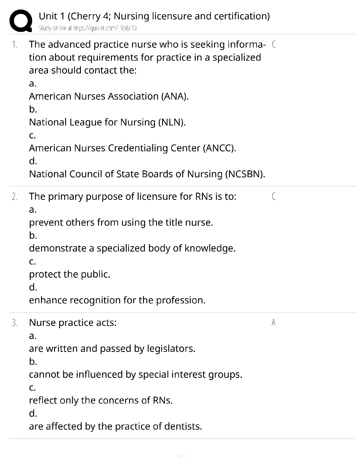 Unit 1 Cherry Chapter 4 Nursing Licensure and Certification / score 100% / 2025 update / NCLEX exam prep study guide