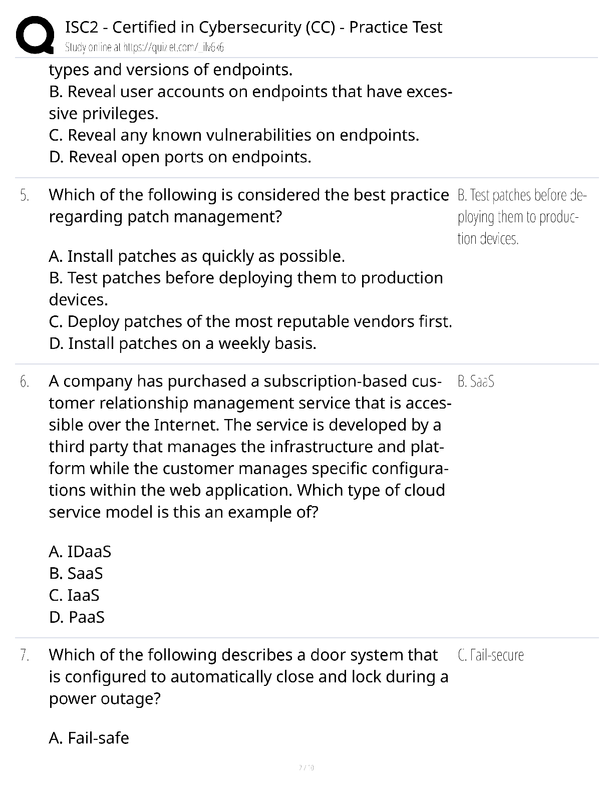 Preview page 2 of ISC2 Certified in Cybersecurity CC Practice Test / score 100% / 2025 update / exam prep test bank