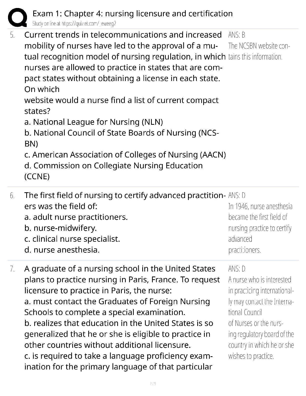 Preview page 2 of Chapter 4 Nursing Licensure and Certification / score 100% / 2025 update / NCLEX exam prep study guide