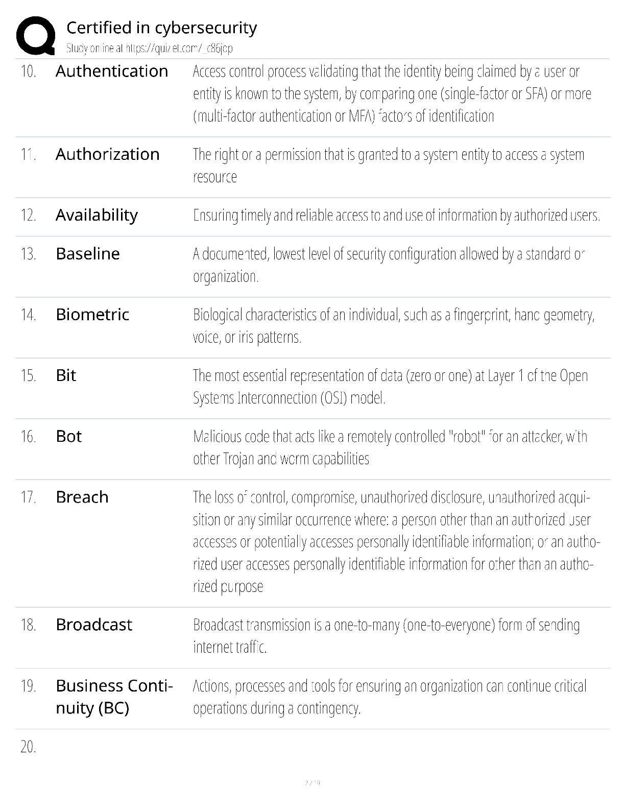 Preview page 2 of Certified in Cybersecurity / score 100% / 2025 update / ISC2 CC exam prep study guide