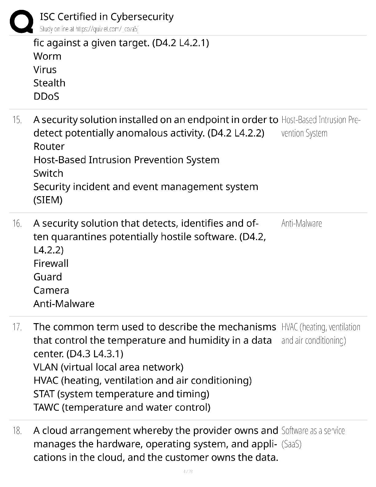 Preview page 4 of ISC Certified in Cybersecurity / score 100% / 2025 update / CC exam prep study guide