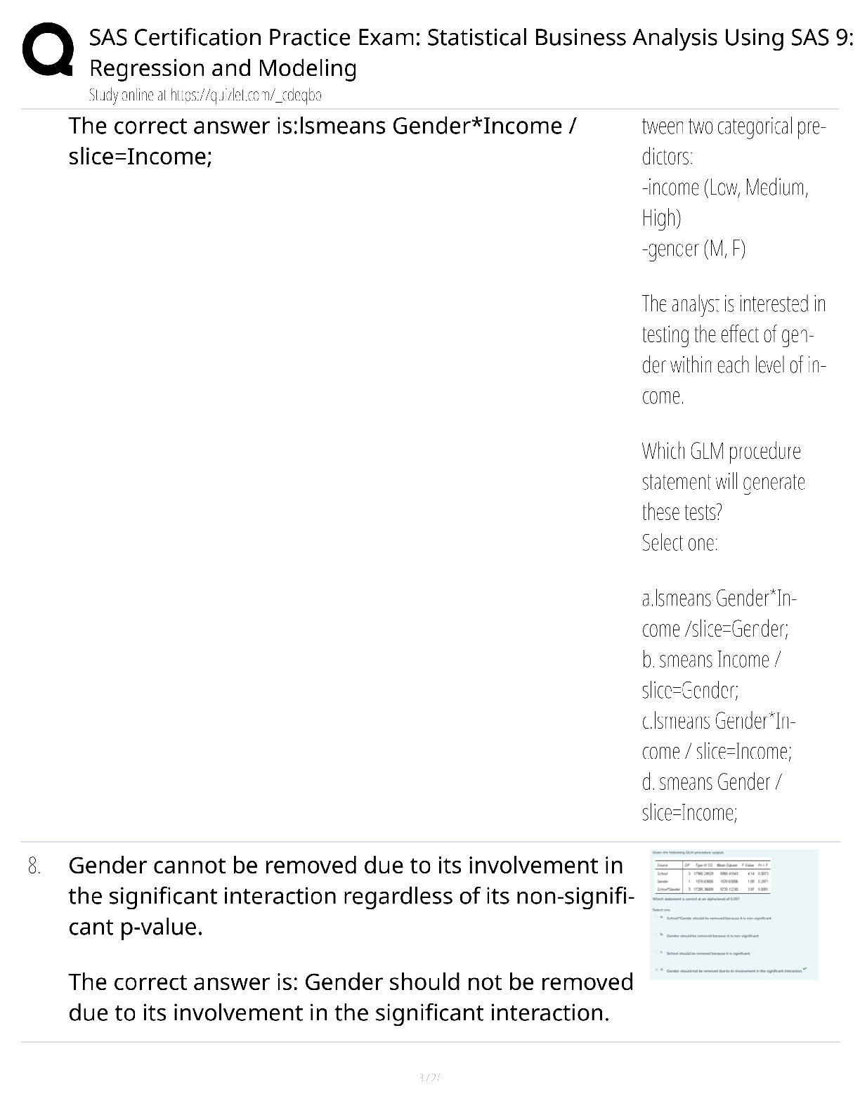 Preview page 3 of SAS Certification Practice Exam Statistical Business Analysis SAS 9 / score 100% / 2025 update / regression modeling tes