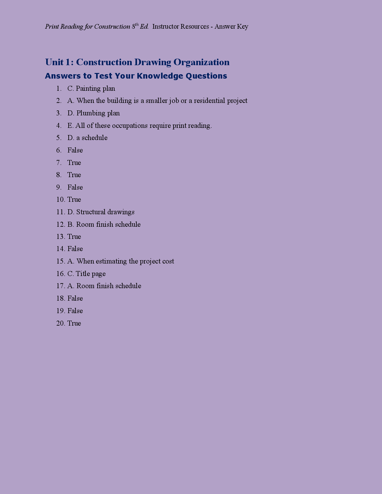 Preview page 3 of SOLUTIONS MANUAL  ANSWER KEY PRINT  READING FOR   CONTRUCTION 8TH  EDITION BY WALTER  BROWN, DANIEL  DORFMUELLER  2026/2