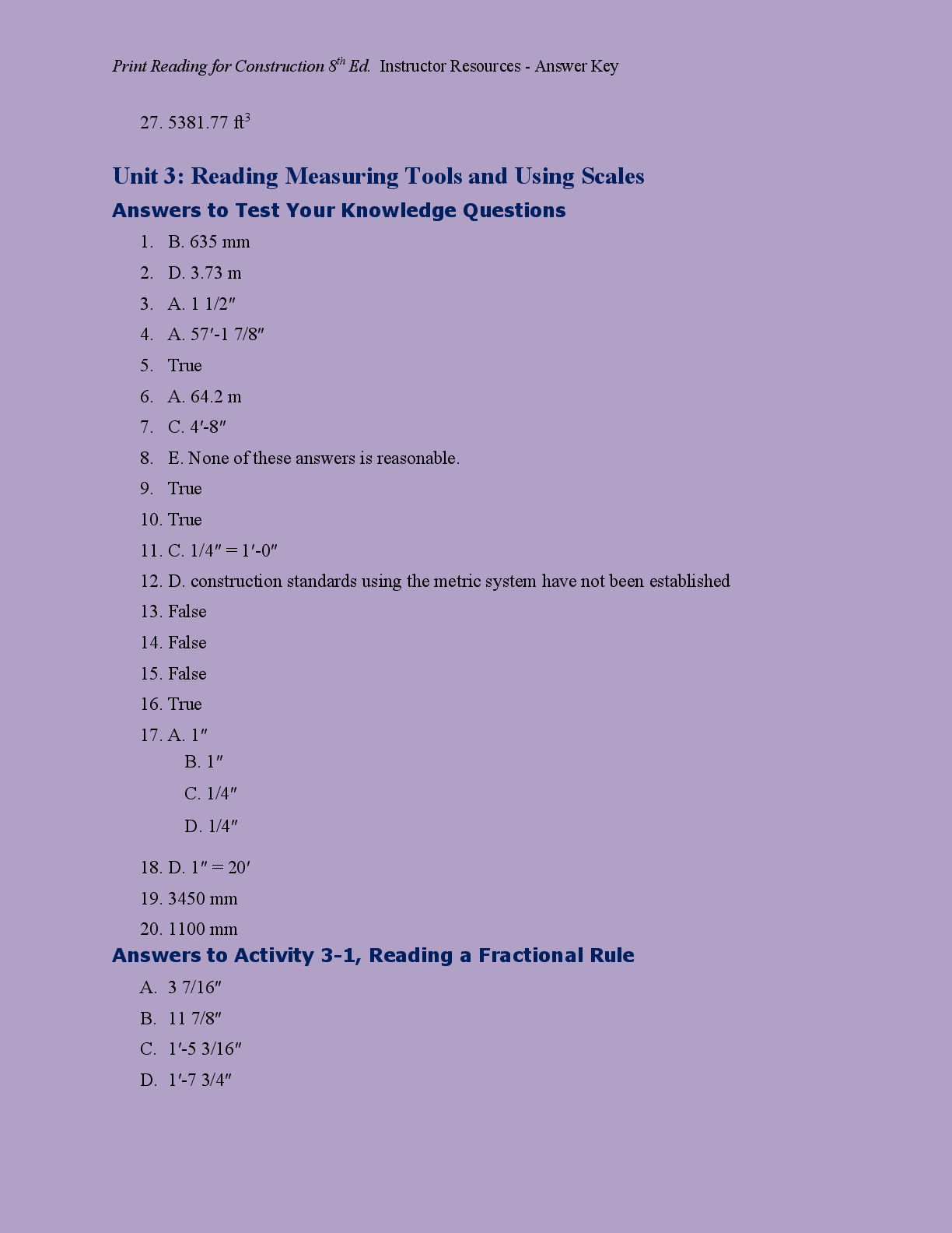 Preview page 8 of SOLUTIONS MANUAL  ANSWER KEY PRINT  READING FOR   CONTRUCTION 8TH  EDITION BY WALTER  BROWN, DANIEL  DORFMUELLER  2026/2