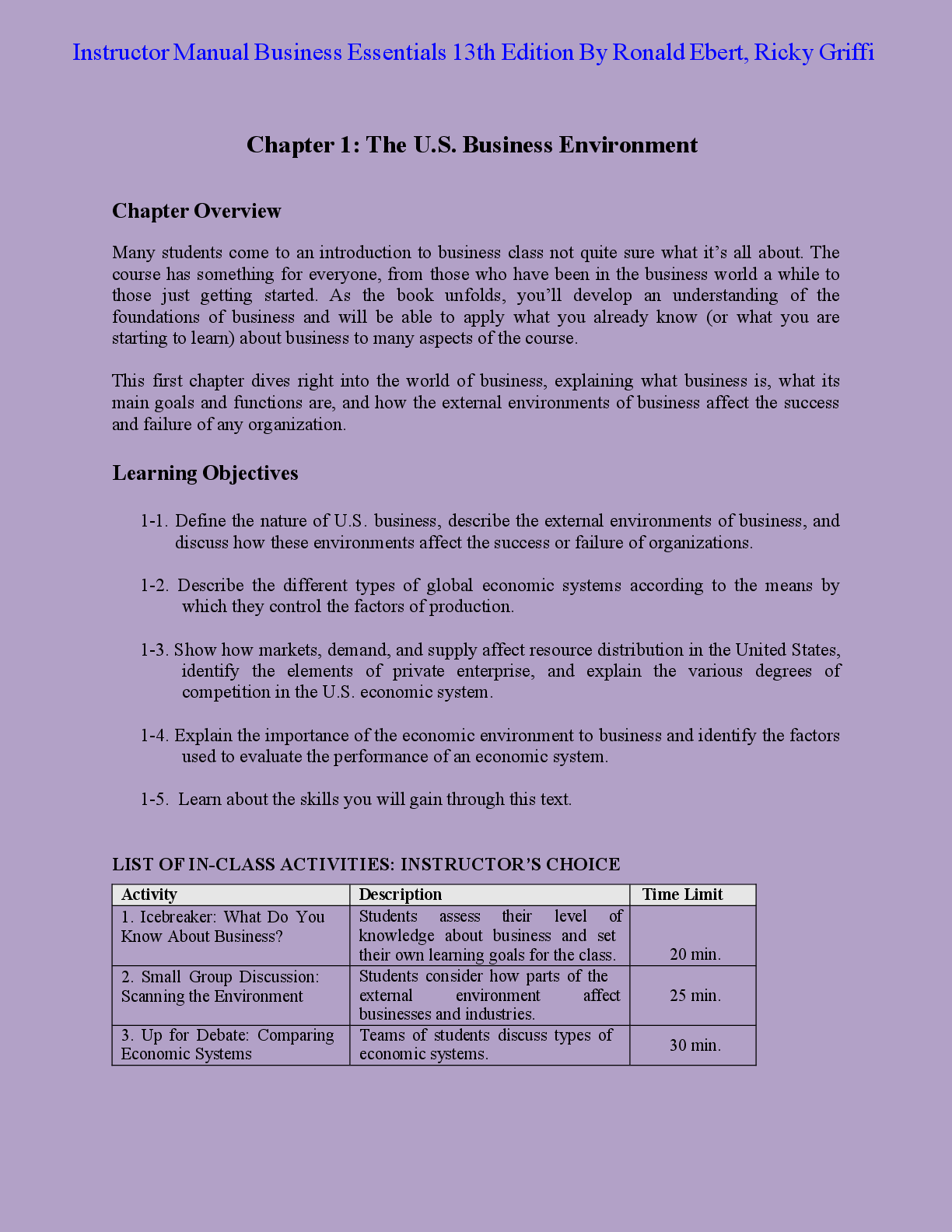 Preview page 2 of SOLUTIONS MANUAL  BUSINESS ESSENTIALS  13TH EDITION BY  RONALD EBERT, RICKY  GRIFFI 2026/2027 UPDATE