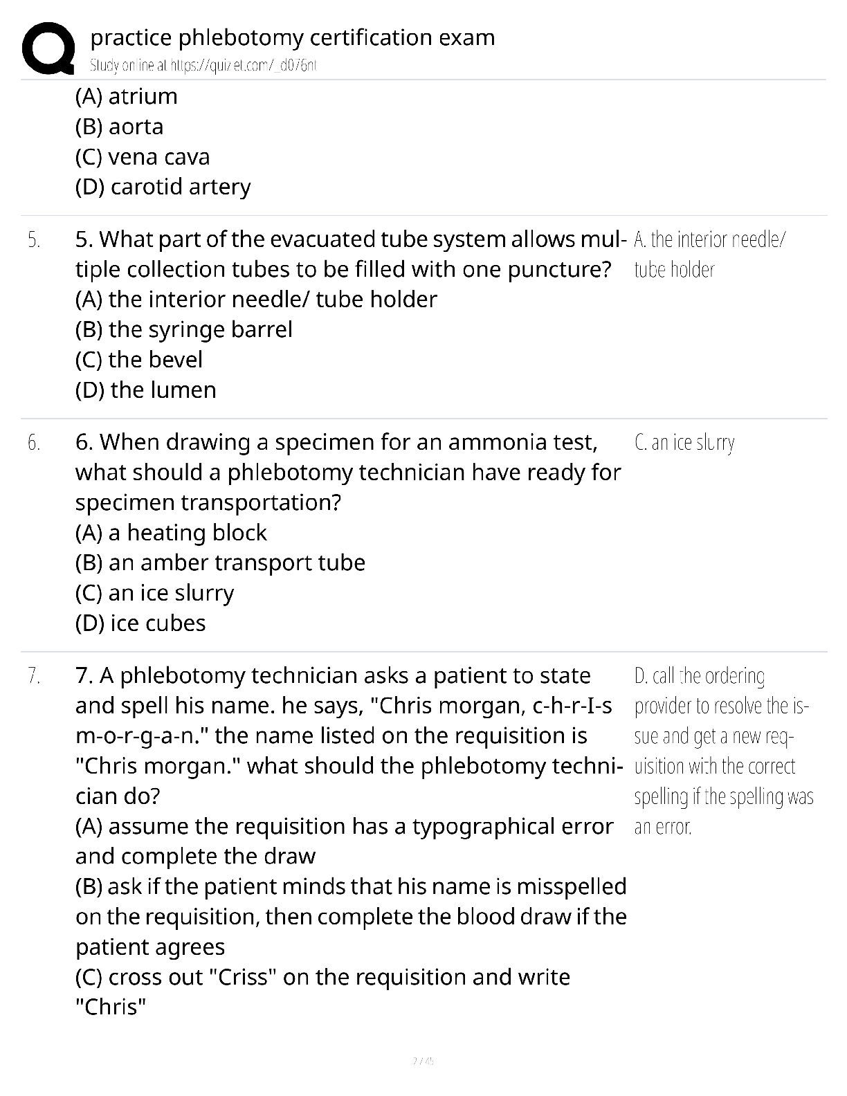 Preview page 2 of Practice Phlebotomy Certification Exam / score 100% / 2025 update / CPT test bank study guide
