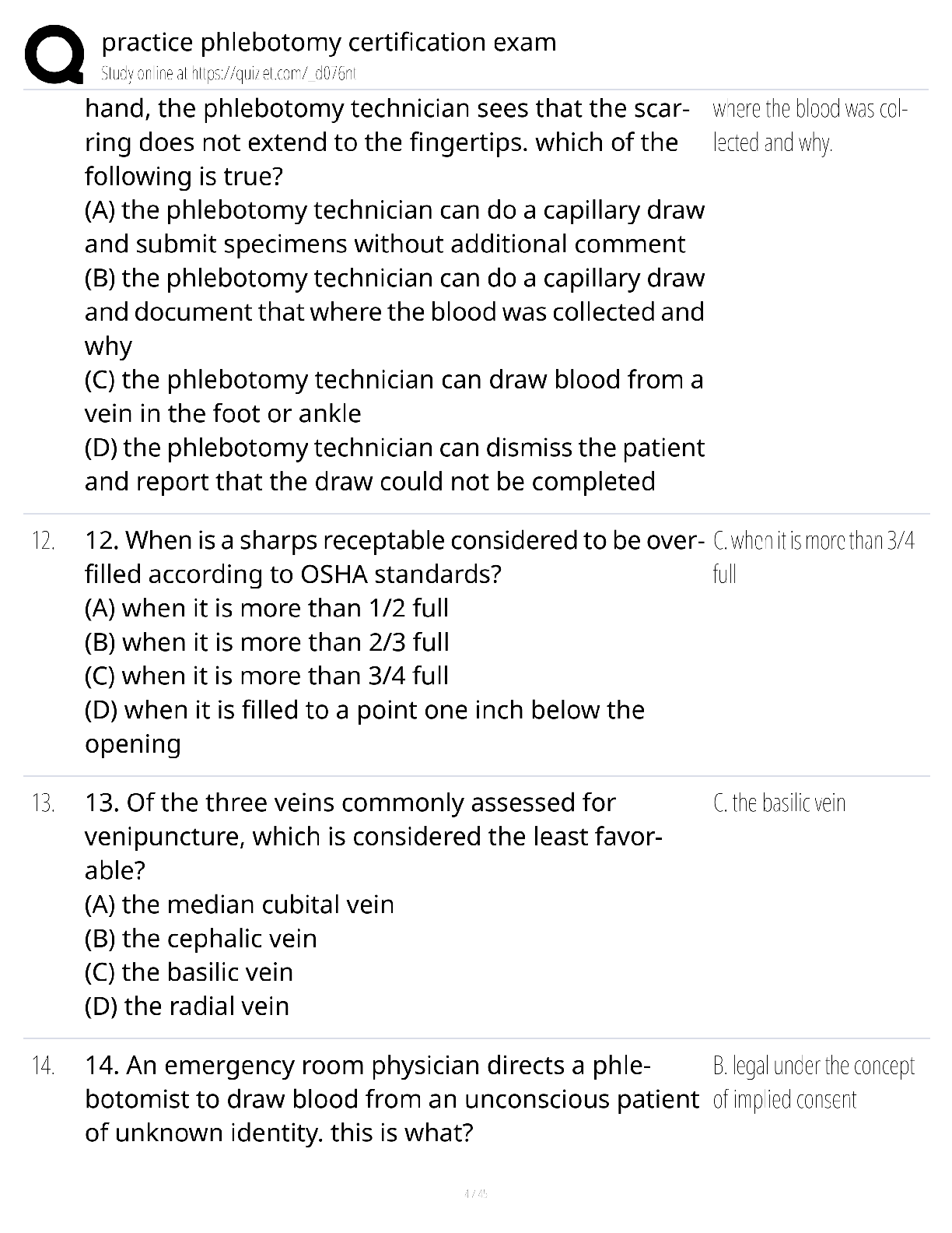 Preview page 4 of Practice Phlebotomy Certification Exam / score 100% / 2025 update / CPT test bank study guide