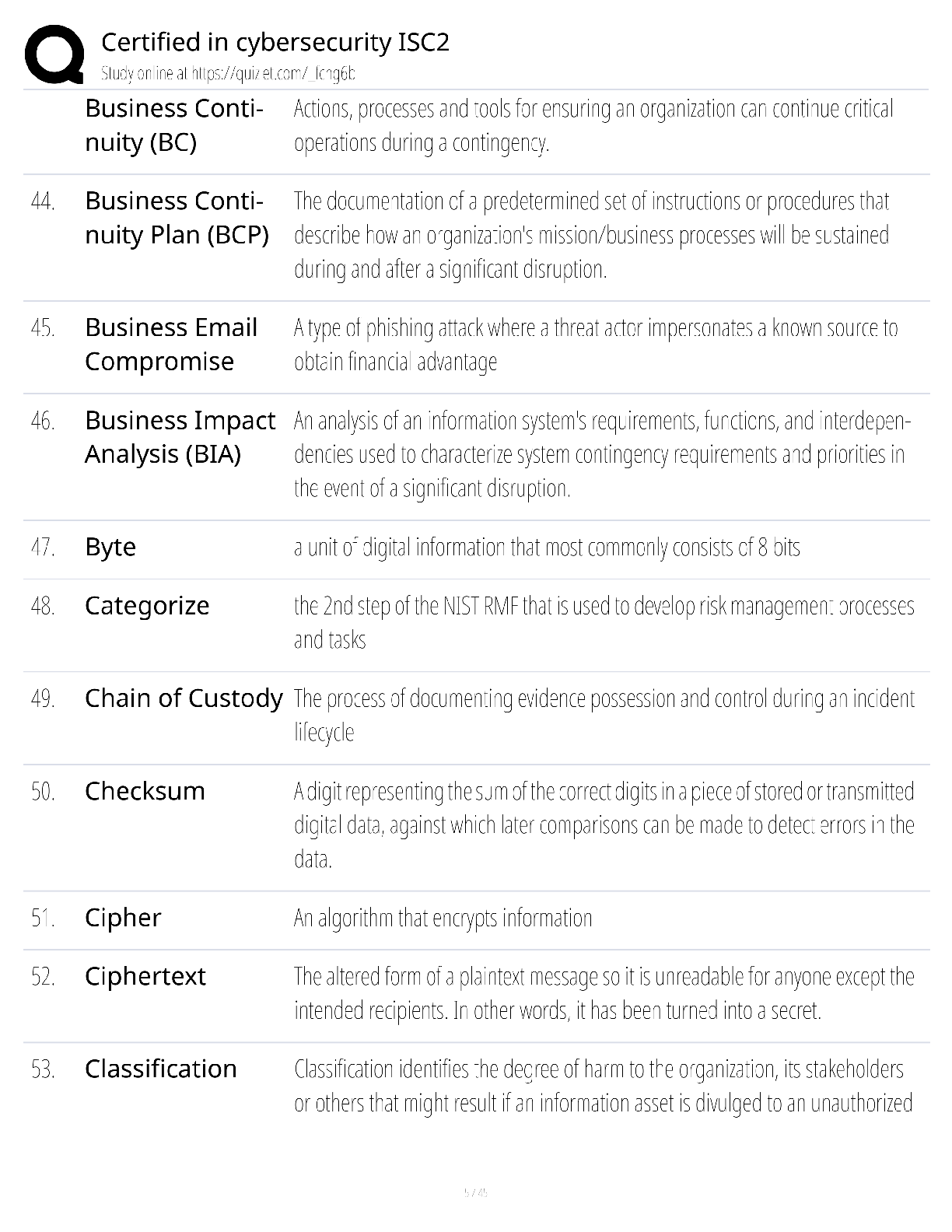 Preview page 5 of Certified in Cybersecurity ISC2 / score 100% / 2025 update / CC exam prep study guide