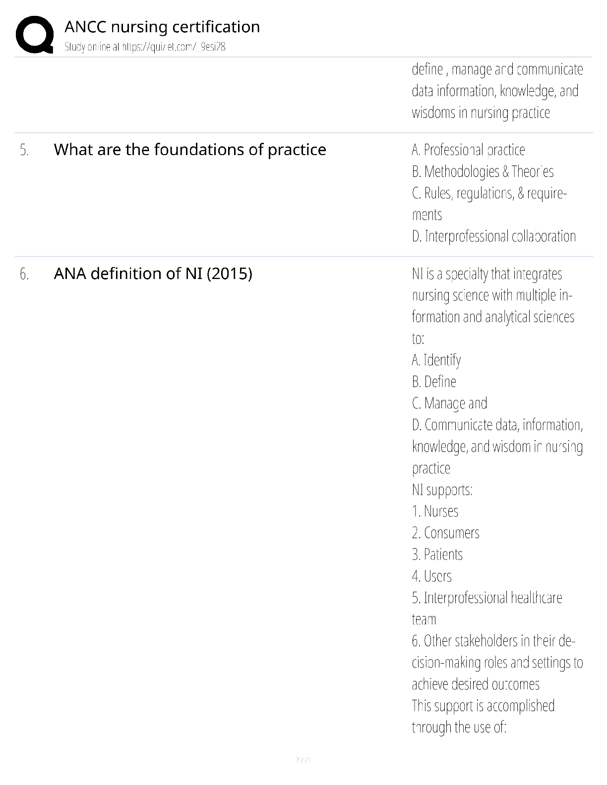 Preview page 2 of ANCC Nursing Certification / score 100% / 2025 update / RN-BC exam prep study guide