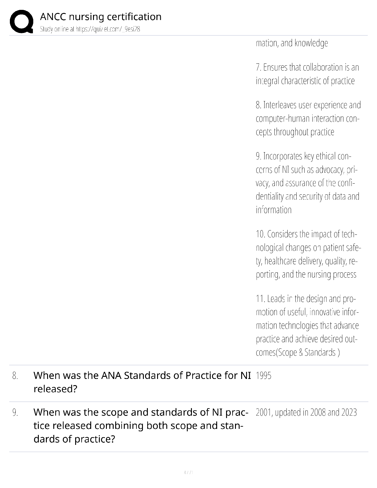 Preview page 4 of ANCC Nursing Certification / score 100% / 2025 update / RN-BC exam prep study guide