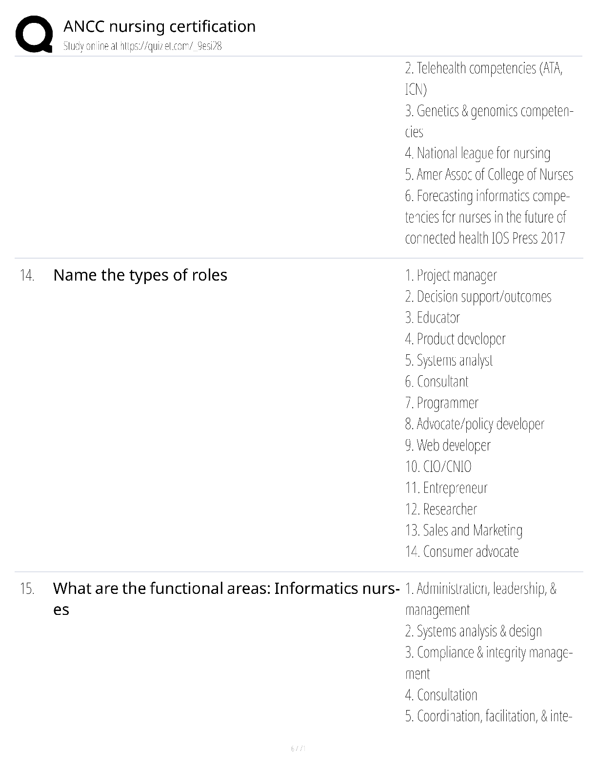 Preview page 6 of ANCC Nursing Certification / score 100% / 2025 update / RN-BC exam prep study guide