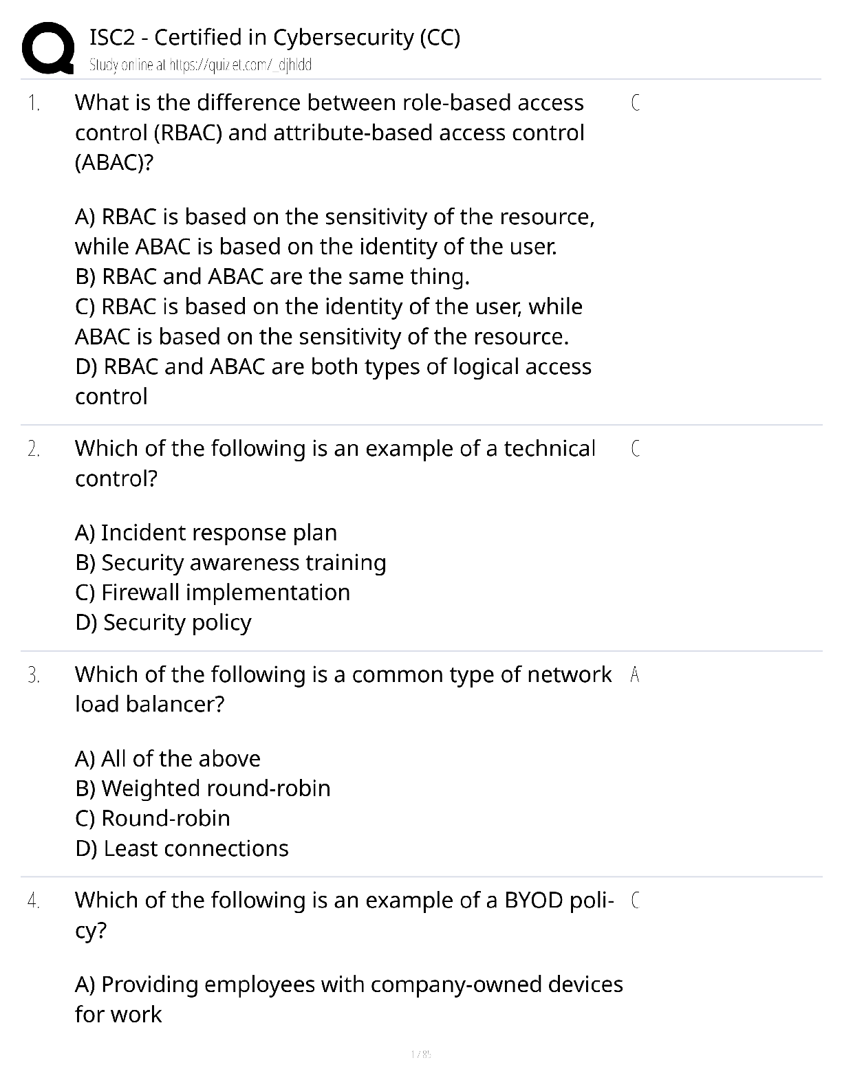 ISC2 Certified in Cybersecurity CC / score 100% / 2025 update / exam prep study guide