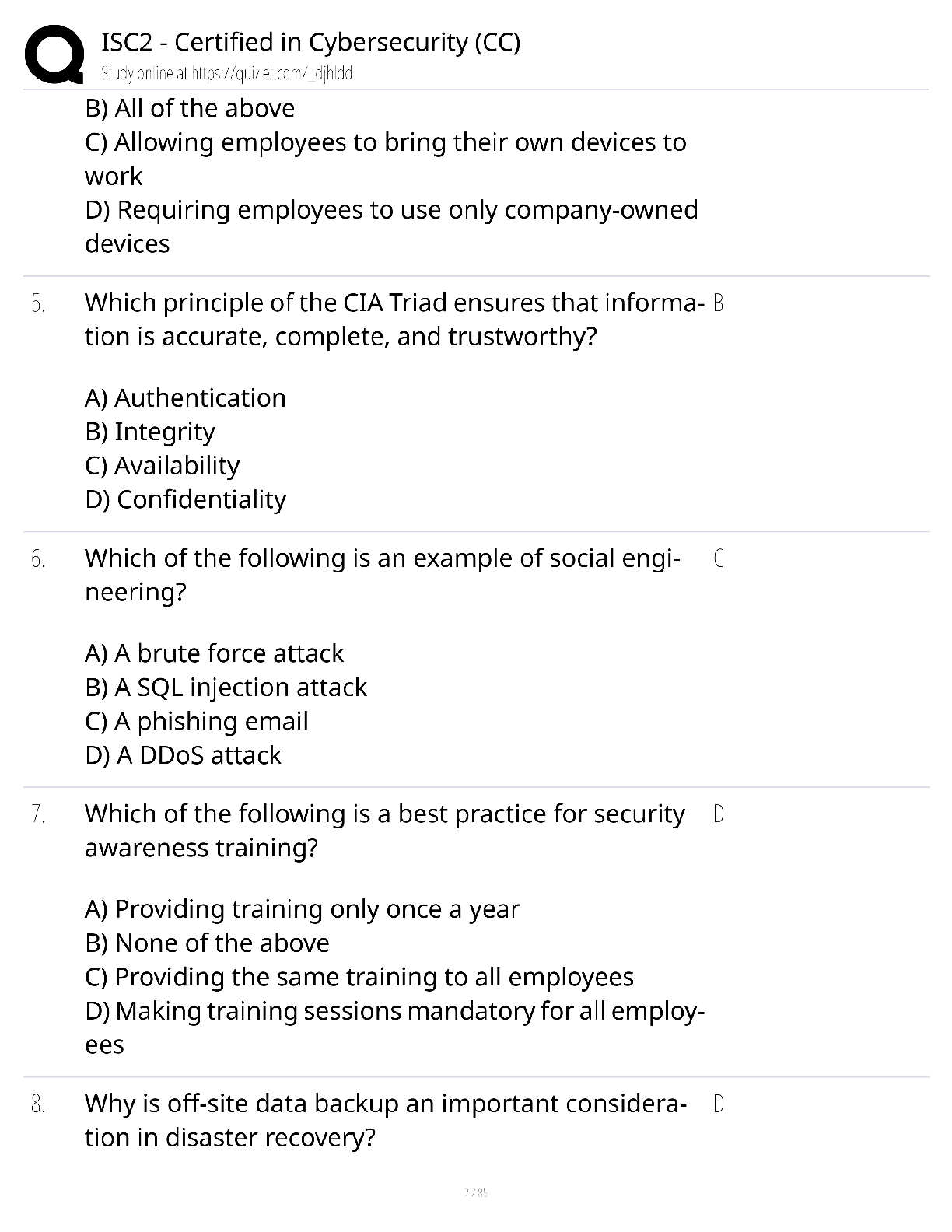 Preview page 2 of ISC2 Certified in Cybersecurity CC / score 100% / 2025 update / exam prep study guide