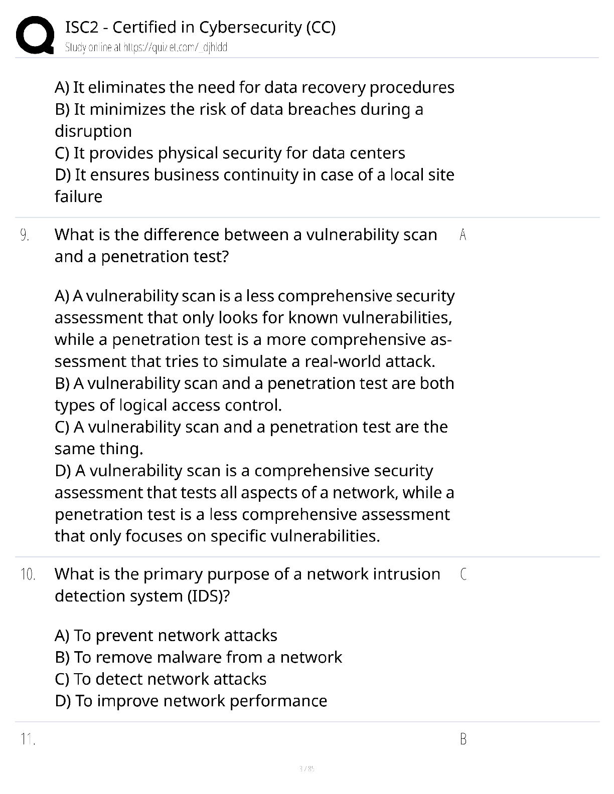 Preview page 3 of ISC2 Certified in Cybersecurity CC / score 100% / 2025 update / exam prep study guide