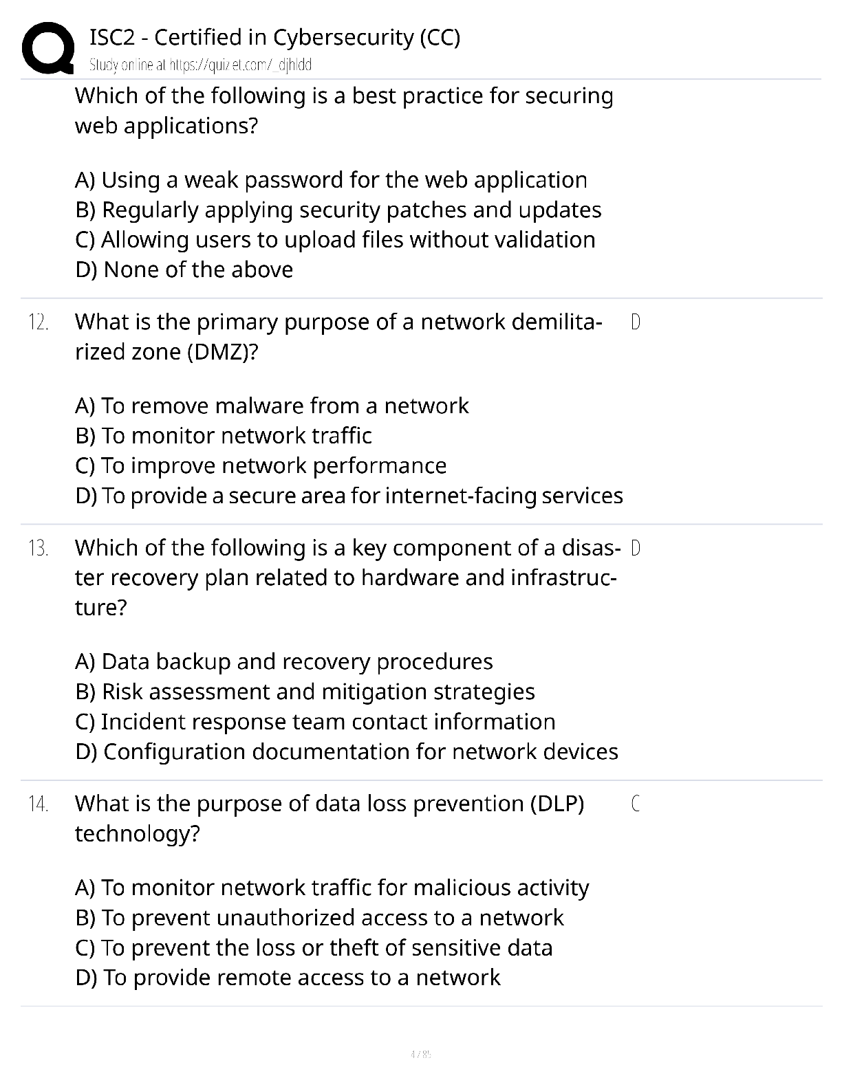 Preview page 4 of ISC2 Certified in Cybersecurity CC / score 100% / 2025 update / exam prep study guide