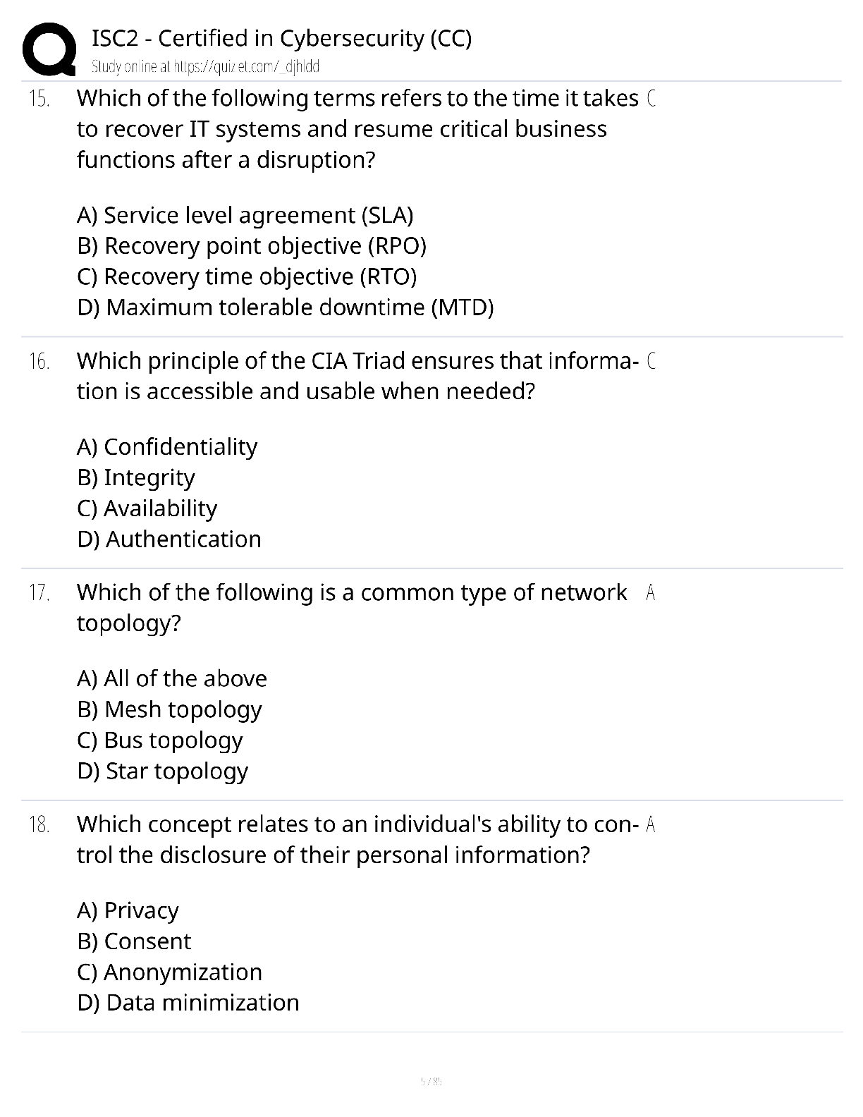 Preview page 5 of ISC2 Certified in Cybersecurity CC / score 100% / 2025 update / exam prep study guide