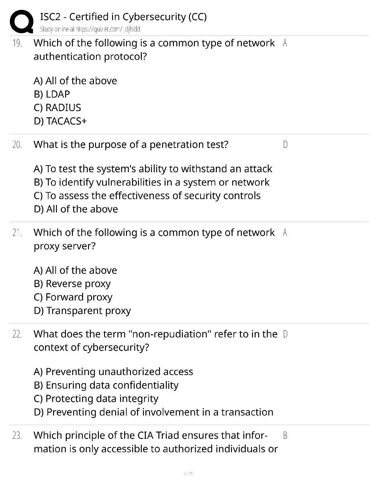 Preview page 6 of ISC2 Certified in Cybersecurity CC / score 100% / 2025 update / exam prep study guide