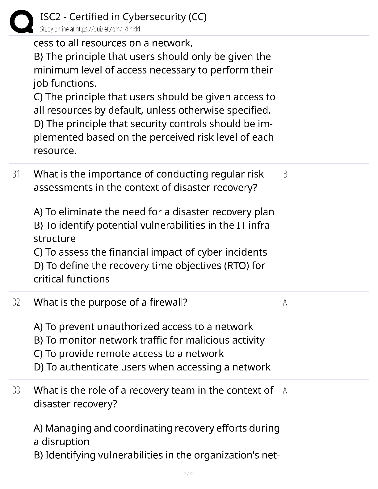 Preview page 9 of ISC2 Certified in Cybersecurity CC / score 100% / 2025 update / exam prep study guide