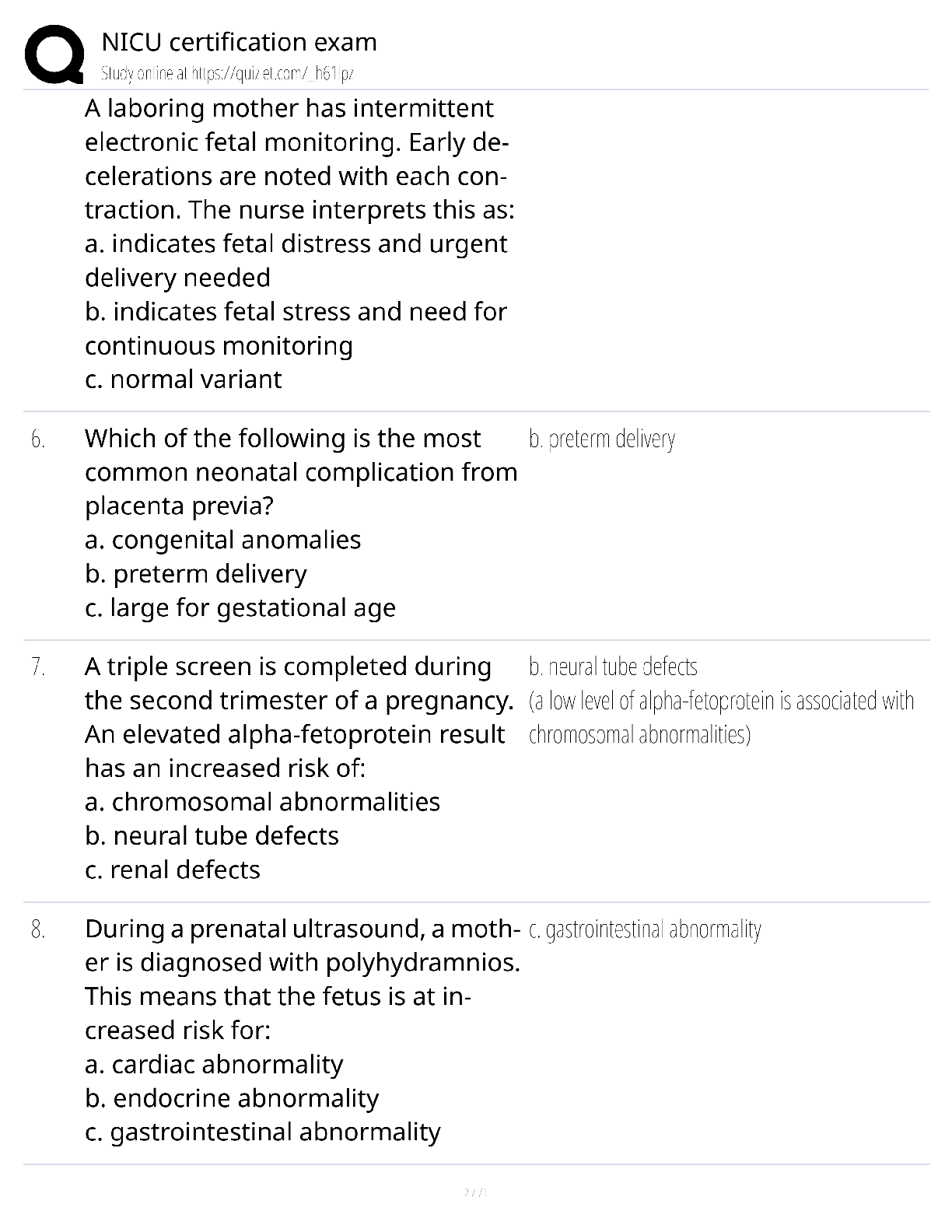 Preview page 2 of NICU Certification Exam / score 100% / 2025 update / RNC-NIC exam prep study guide