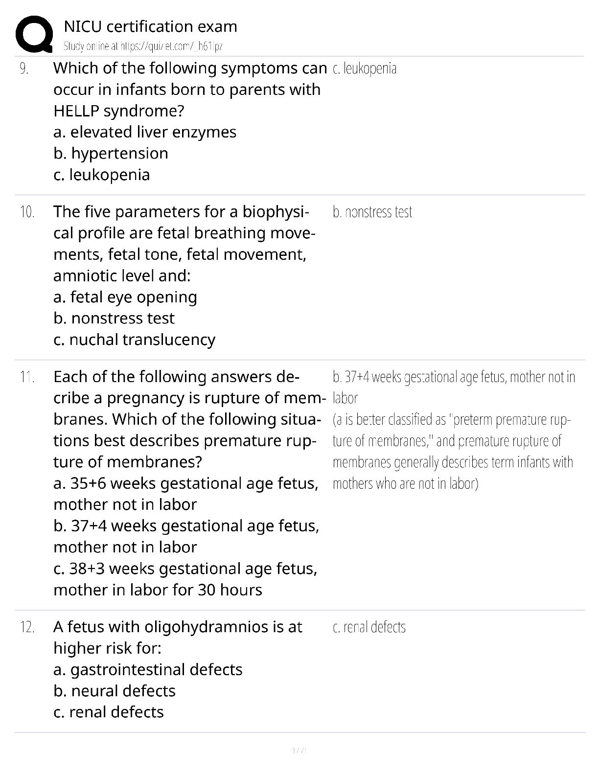 Preview page 3 of NICU Certification Exam / score 100% / 2025 update / RNC-NIC exam prep study guide