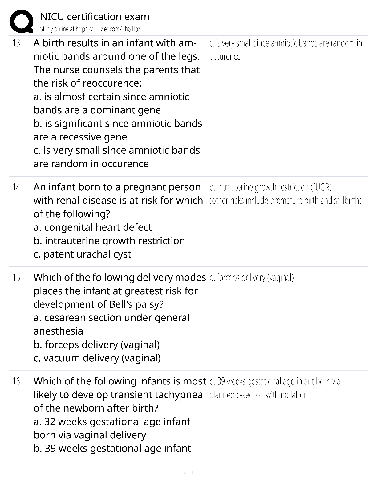 Preview page 4 of NICU Certification Exam / score 100% / 2025 update / RNC-NIC exam prep study guide