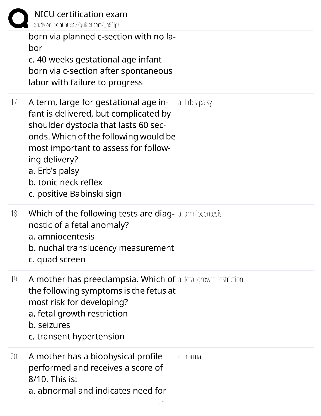 Preview page 5 of NICU Certification Exam / score 100% / 2025 update / RNC-NIC exam prep study guide