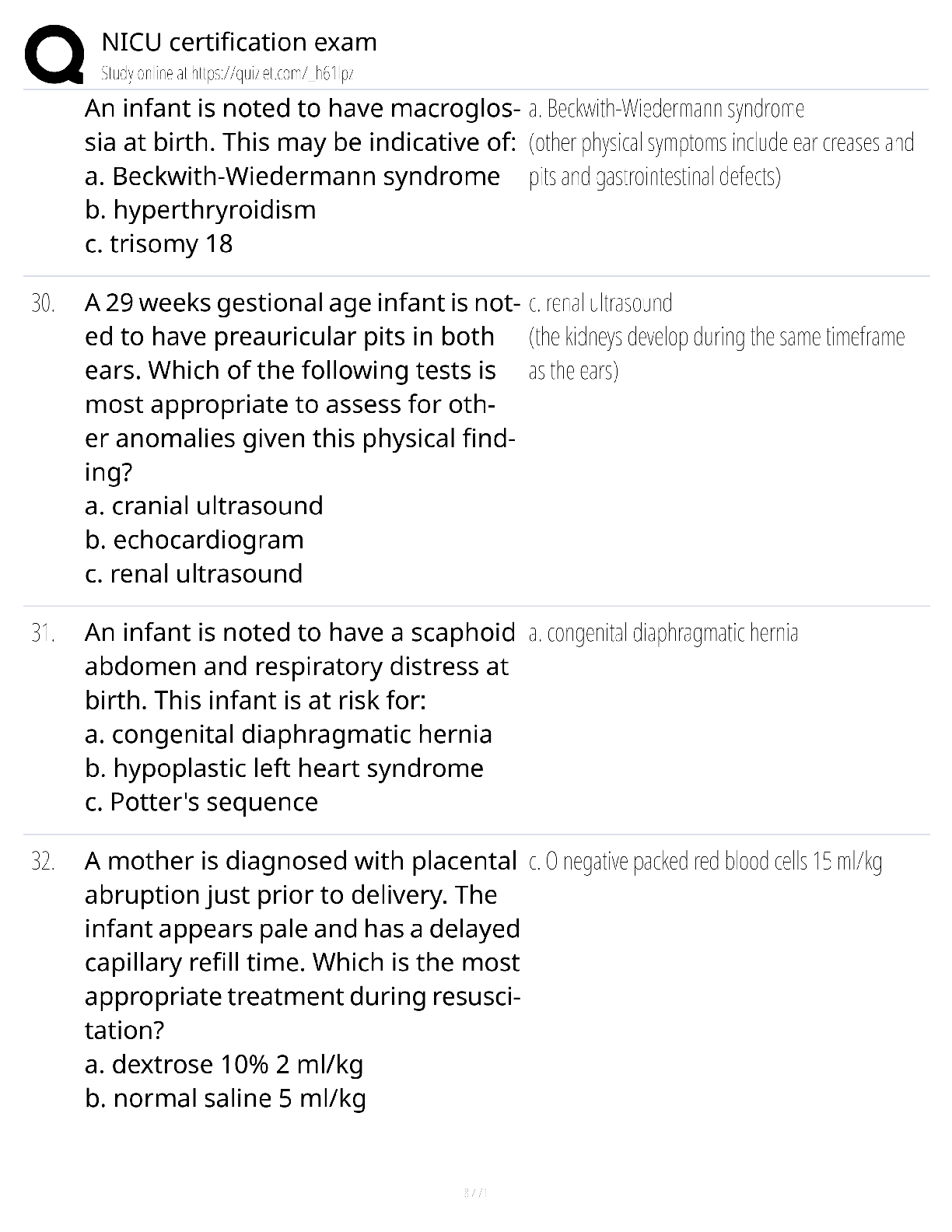 Preview page 8 of NICU Certification Exam / score 100% / 2025 update / RNC-NIC exam prep study guide