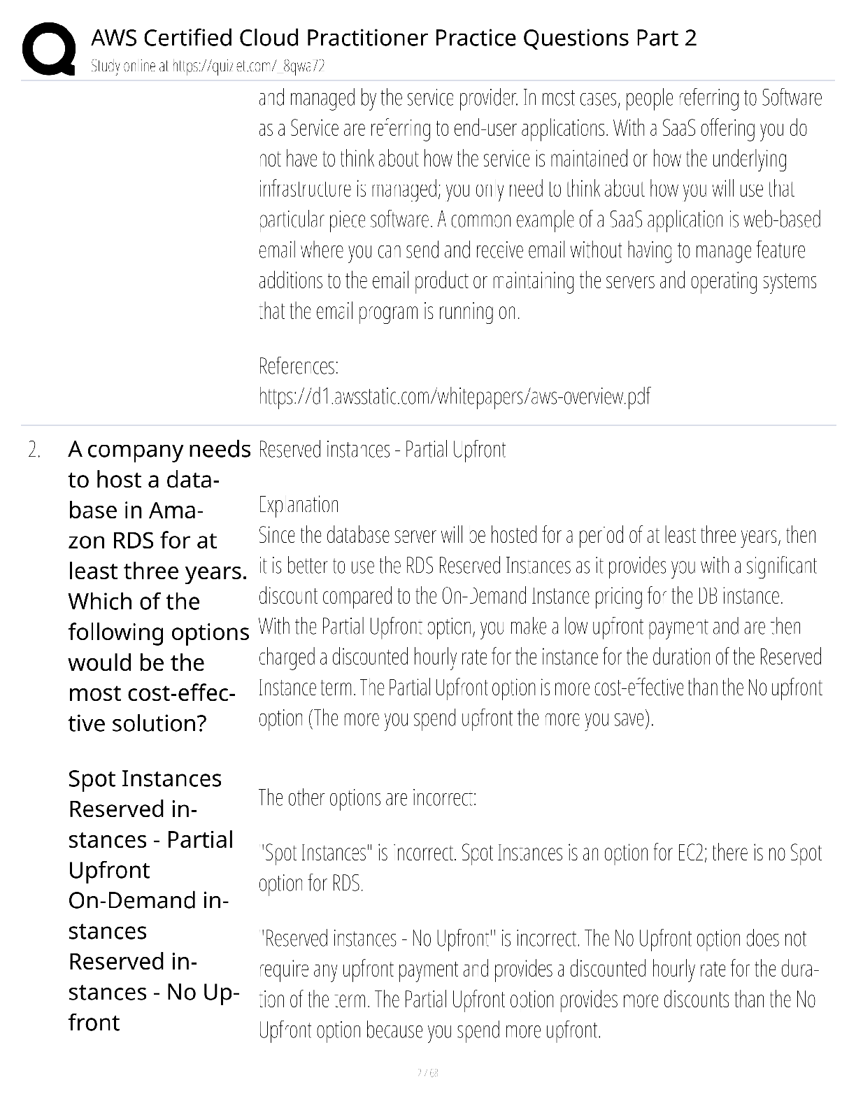 Preview page 2 of AWS Certified Cloud Practitioner Practice Questions Part 2 / score 100% / 2025 update / CLF-C02 test bank