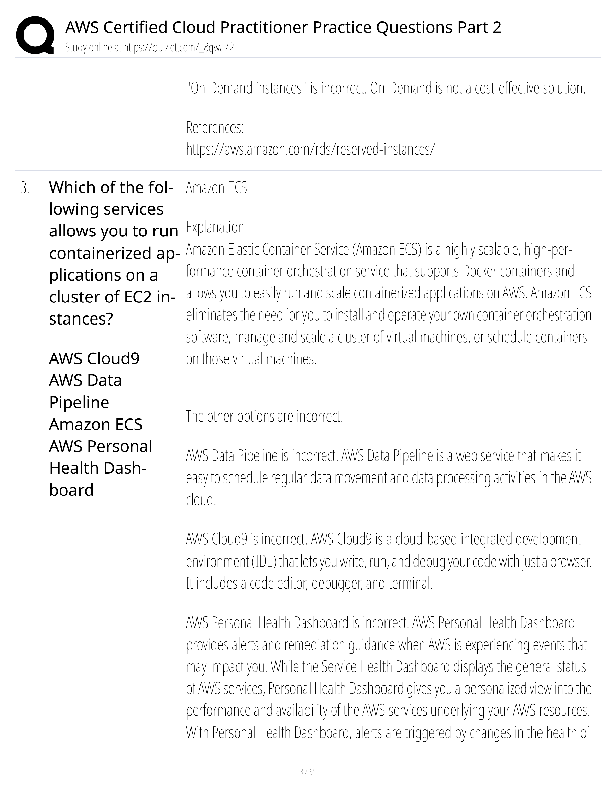 Preview page 3 of AWS Certified Cloud Practitioner Practice Questions Part 2 / score 100% / 2025 update / CLF-C02 test bank