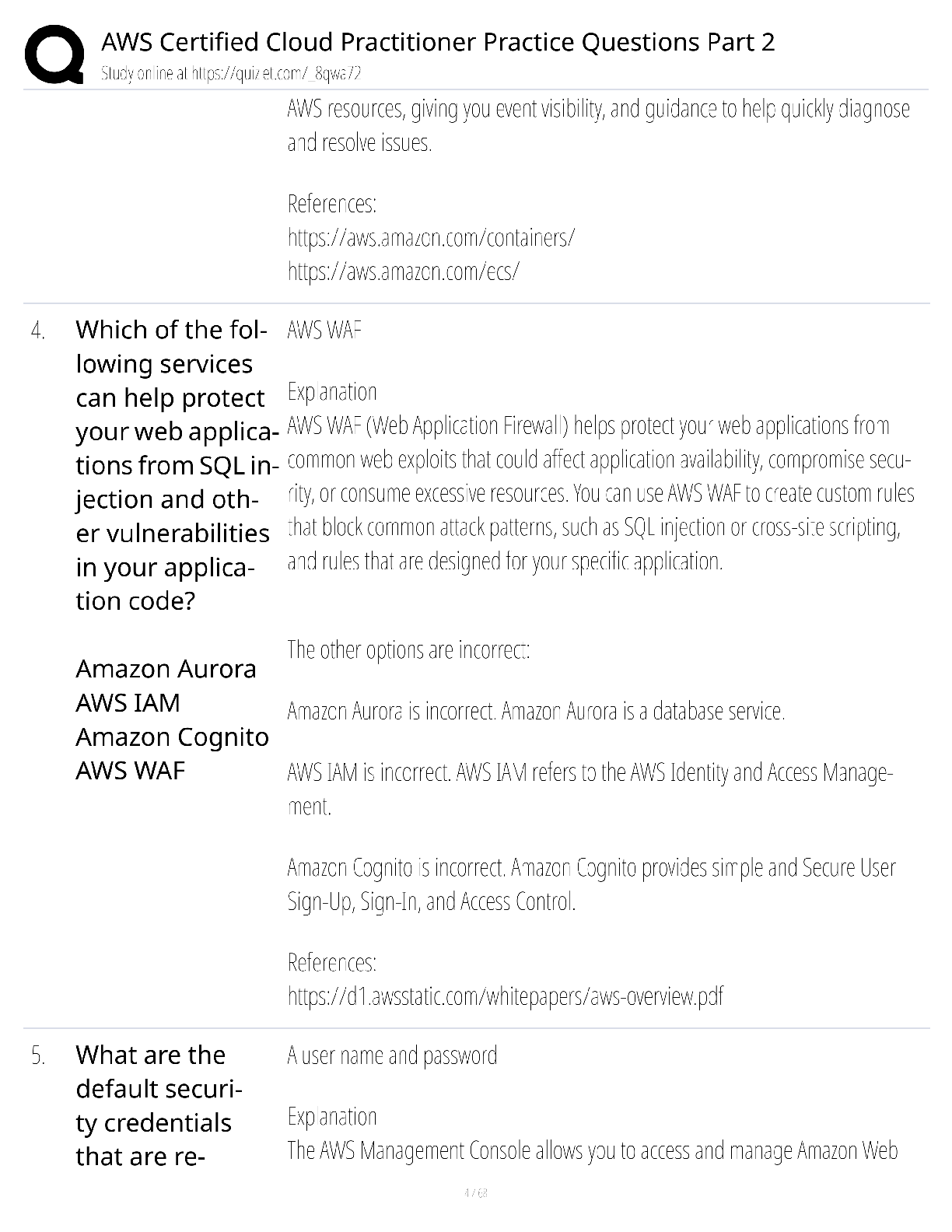 Preview page 4 of AWS Certified Cloud Practitioner Practice Questions Part 2 / score 100% / 2025 update / CLF-C02 test bank