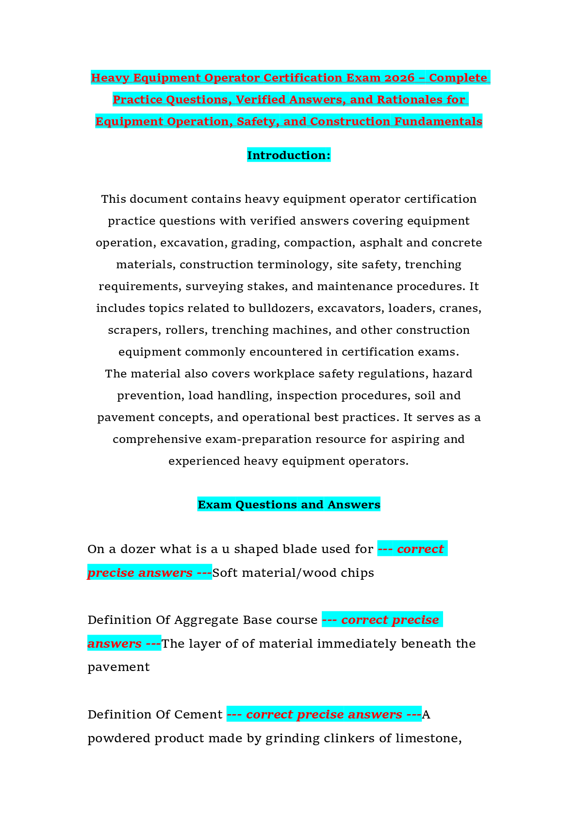 Preview of Heavy Equipment Operator Certification Exam 2026 – Complete Practice Questions, Verified A
