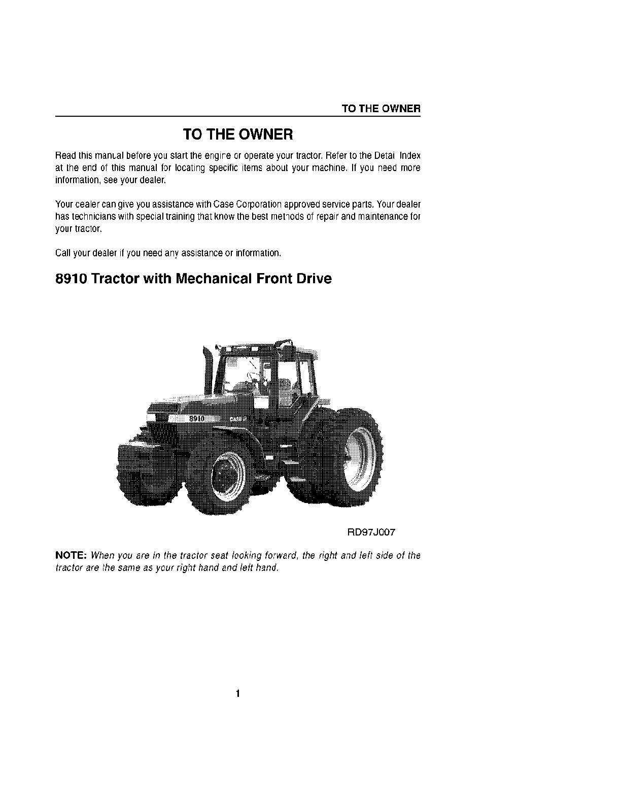 Preview page 8 of CASE IH 8910 8920 TRACTOR OPERATOR MANUAL