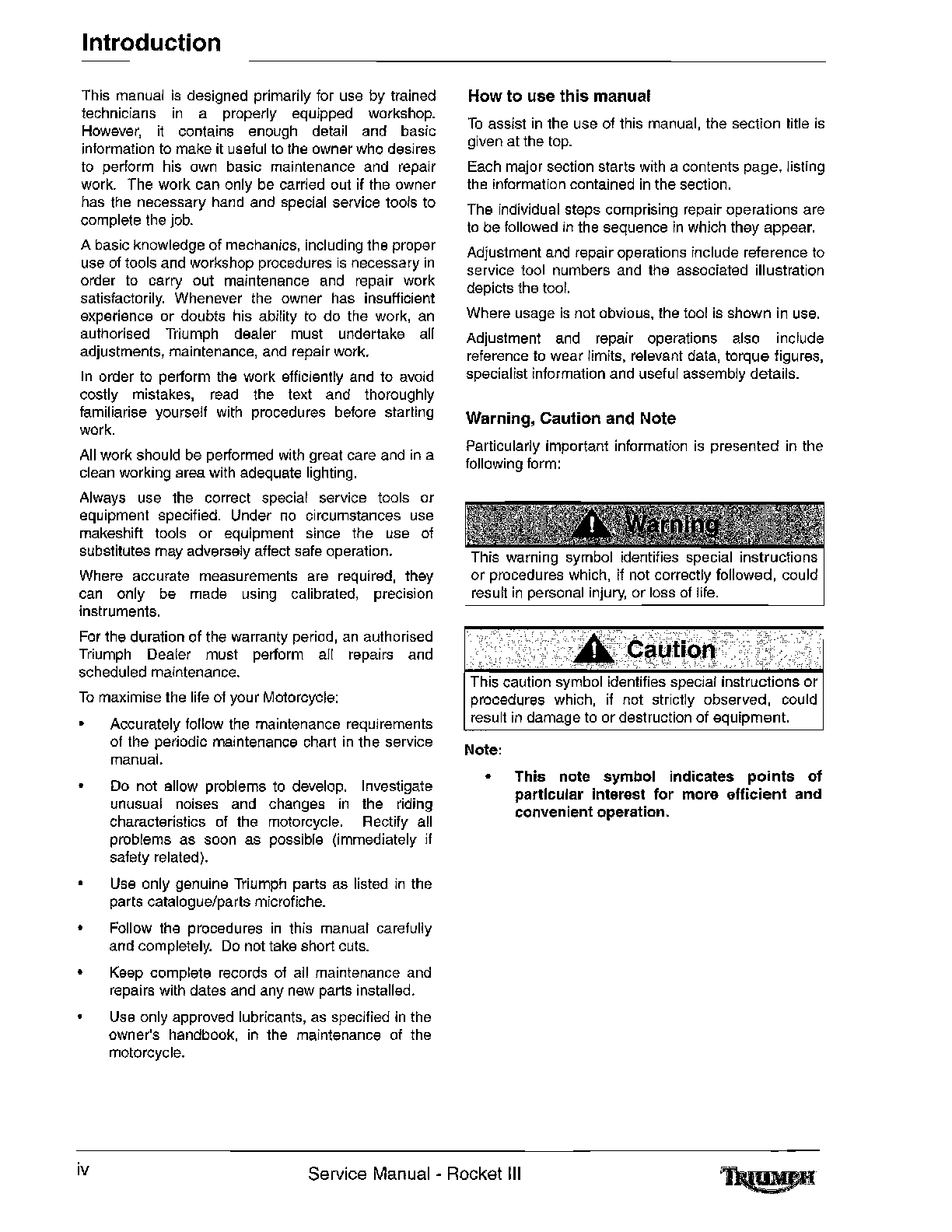 Preview page 4 of triumph rocket 3 service workshop manual 2004-2009