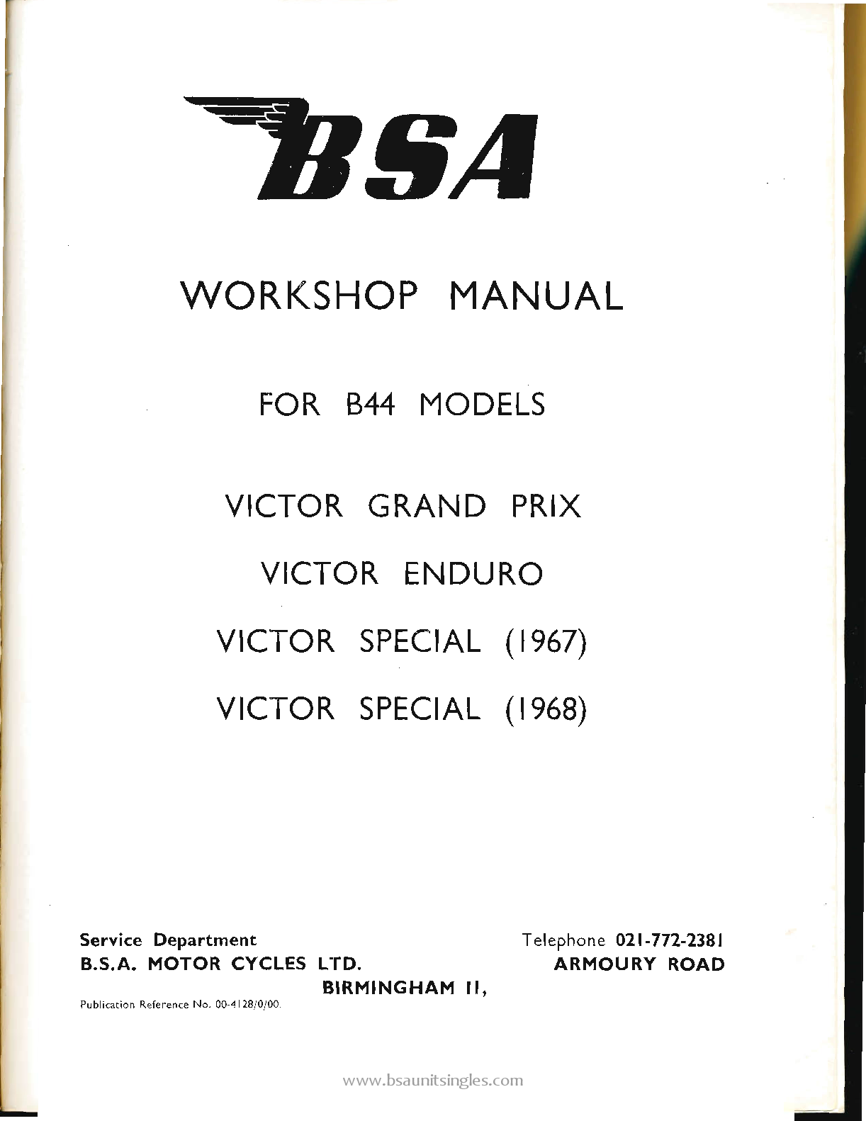 Preview page 2 of BSA Victor series Model B44 workshop manual