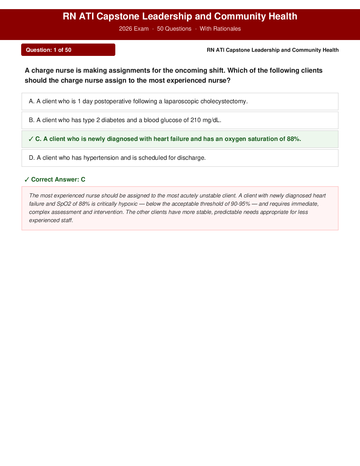 Preview of RN ATI Capstone Leadership and Community Health 2026 Exam 50 Questions And Answers