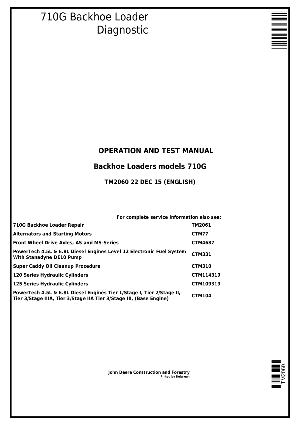 Preview page 1 of JOHN DEERE 710G BACKHOE LOADER OPERATOR TEST MANUAL