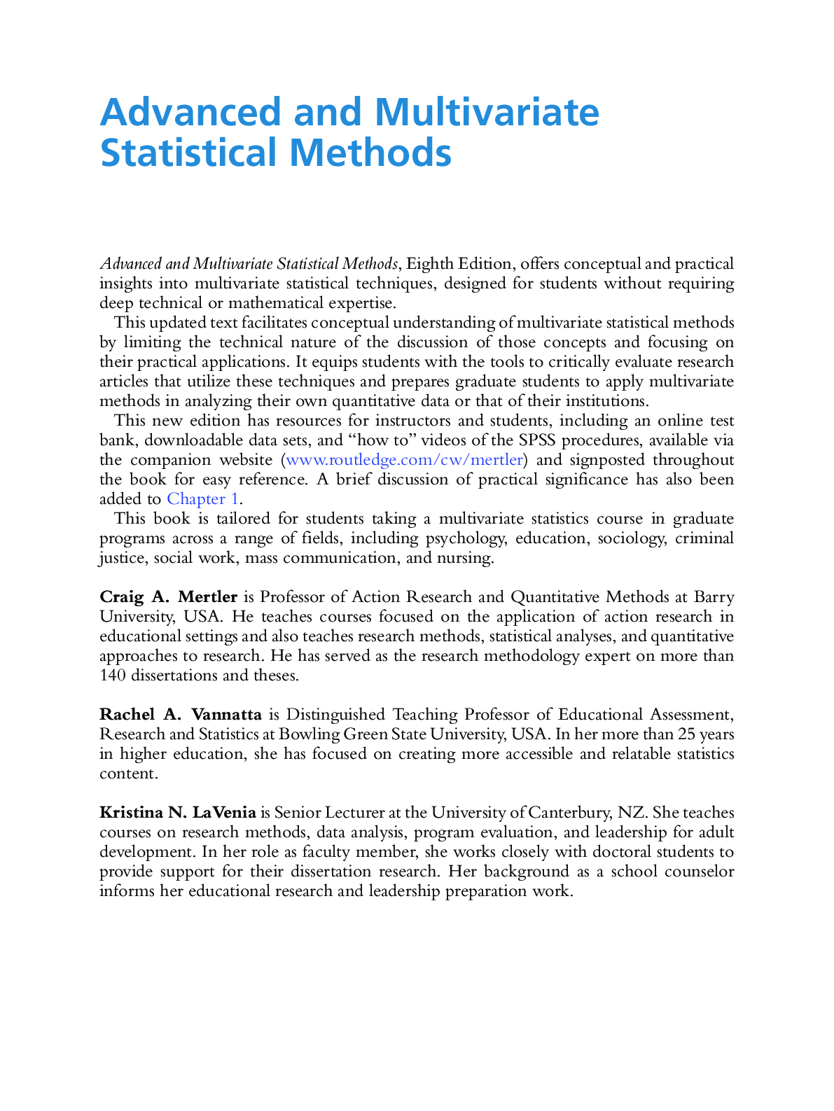 Preview page 2 of eBook PDF Advanced and Multivariate Statistical Methods Practical Application and Interpretation 8th Edition By Craig Me