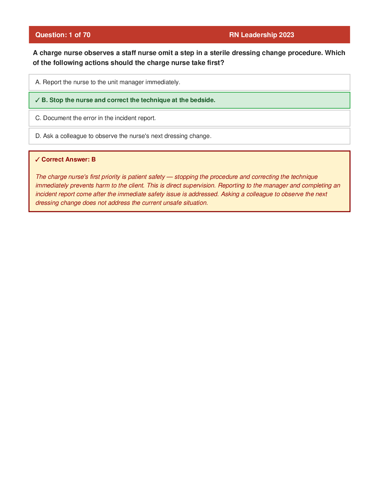 Preview of RN Leadership 2023-2026 70 Questions And Answers