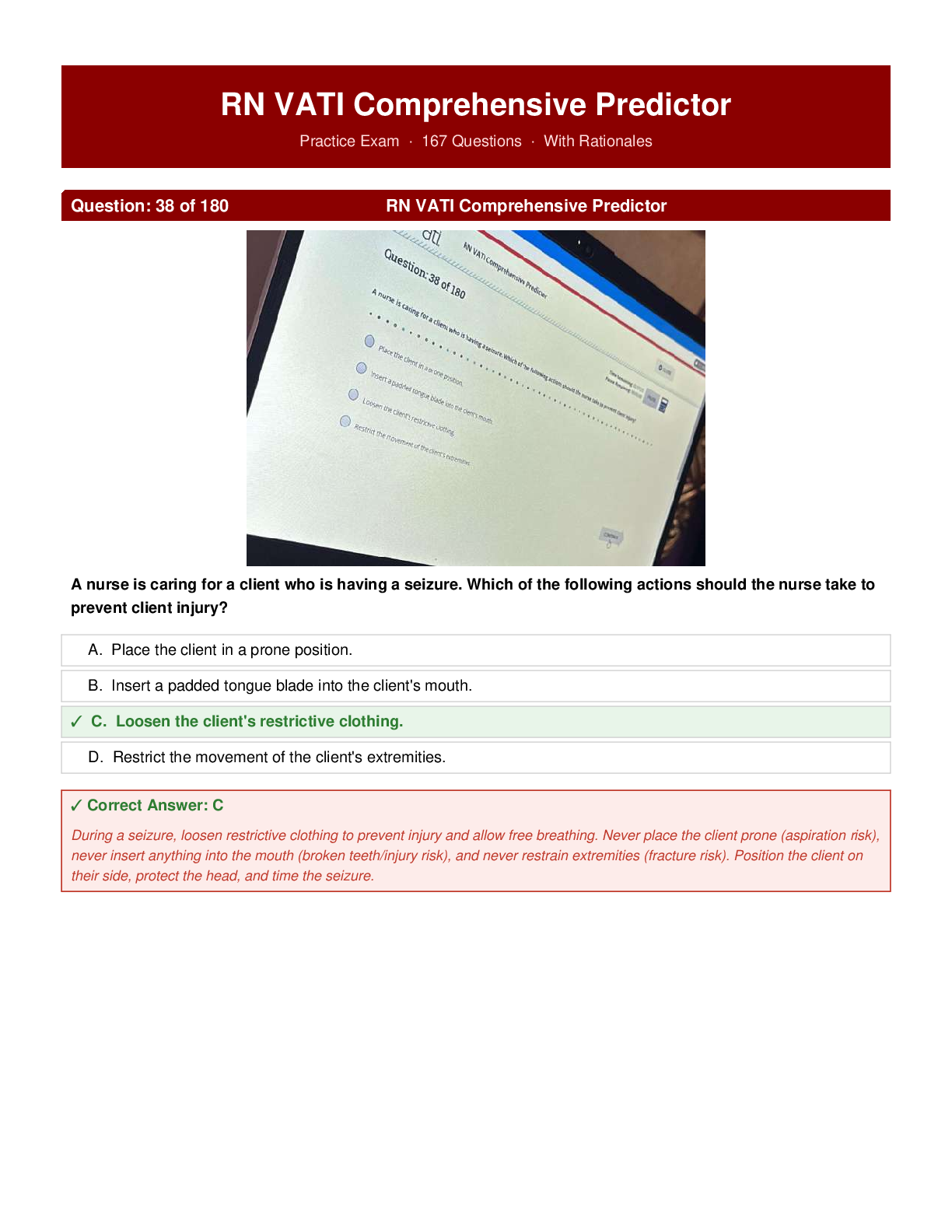 Preview page 1 of RN VATI Comprehensive Predictor A+Questions Answers