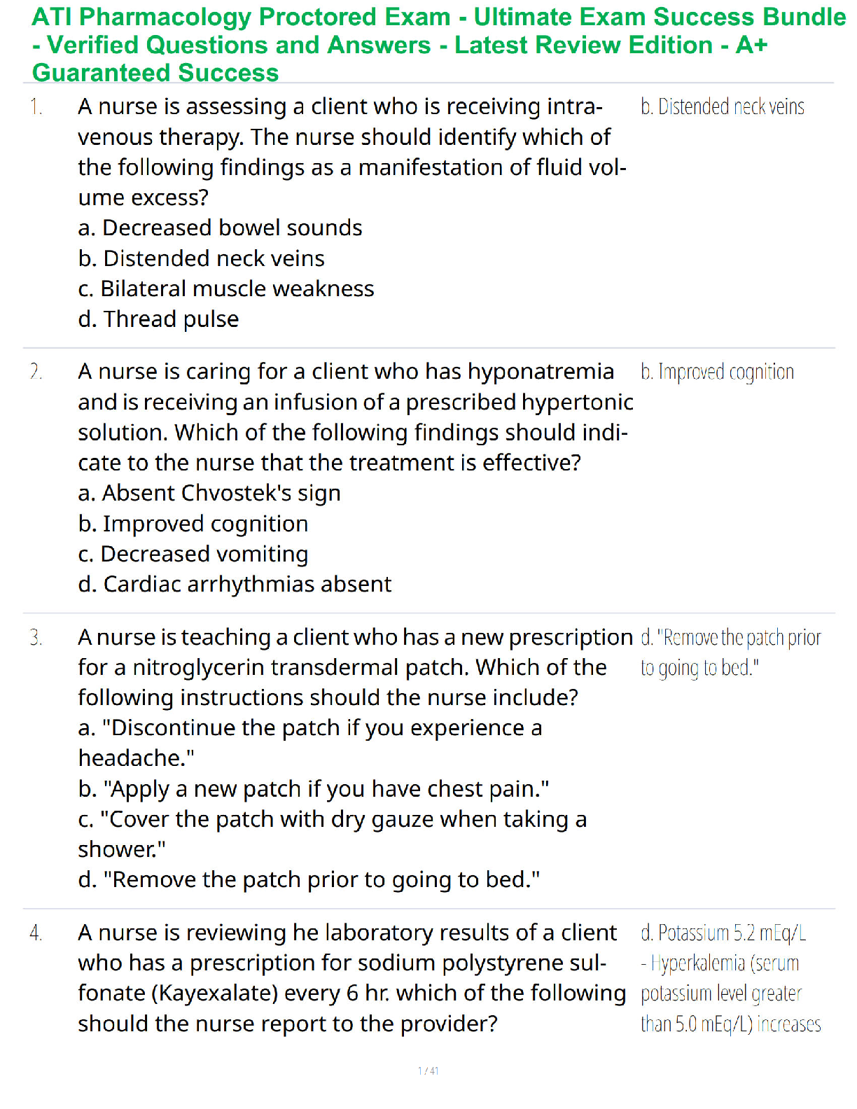 Preview of ATI Pharmacology Proctored Exam Mastery Review – Complete Assessment Prep – Verified Questions and Answers – Ultimate Success Strategy – A+ Guaranteed