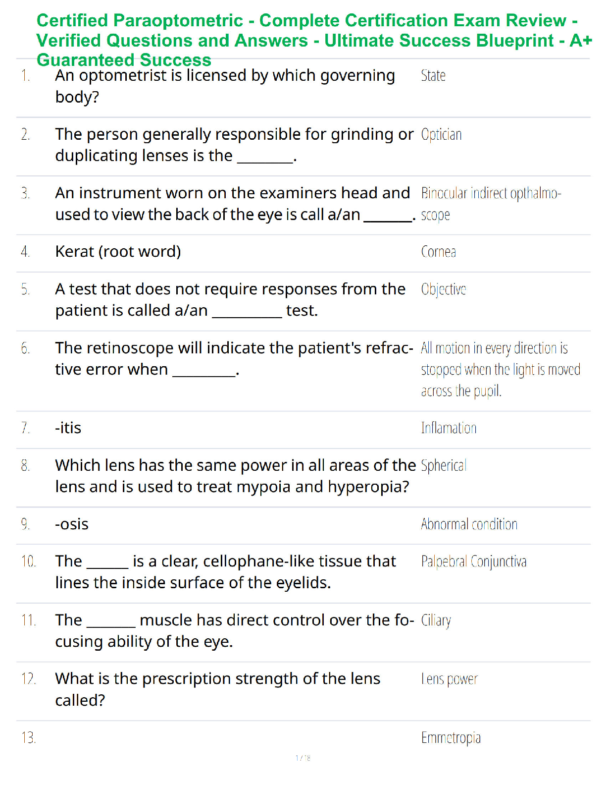 Preview of Certified Paraoptometric Certification Mastery Guide – Complete Exam Review – Verified Questions and Answers – Ultimate Preparation System – A+ Guaranteed Success