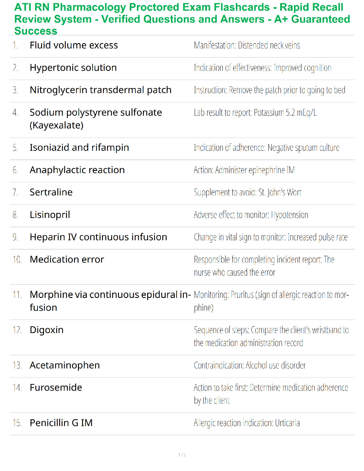 Preview of ATI RN Pharmacology Proctored Exam Flashcards Mastery Guide – Rapid Review with Verified Questions and Answers – Ultimate ATI Success Companion – A+ Guaranteed