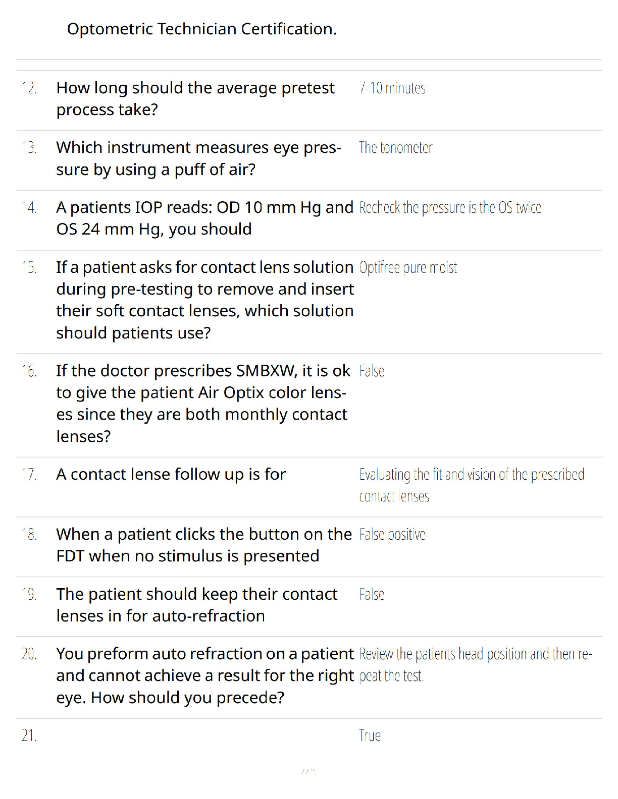Preview page 2 of Optometric Technician Certification Exam Study Guide - Verified Questions and Answers - A+ Guaranteed Success Review